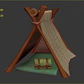 Wooden Teepee Tent Furniture With Canvas Cover Green Play Mat And Rolled Cushion