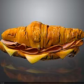 Crispy Croissant Sandwich With Ham And Melted Cheese On Black Surface