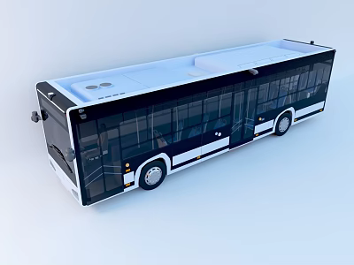 Modern Black and White Bus with Large Windows and Sleek Exterior Design 3d model