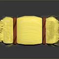 Square Yellow Fringed Sofa Stool with Red Decorative Straps and Cozy Stylish Design