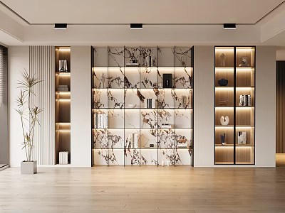 Modern Study Room Interior With Built in Bookshelves Lighting And Decorative Items 3d model