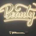 Neon Lighting Combination With Handwritten Beauty Text Yellow Glow Dark Background