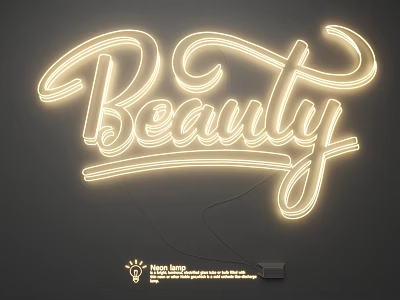 Neon Lighting Combination With Handwritten Beauty Text Yellow Glow Dark Background 3d model