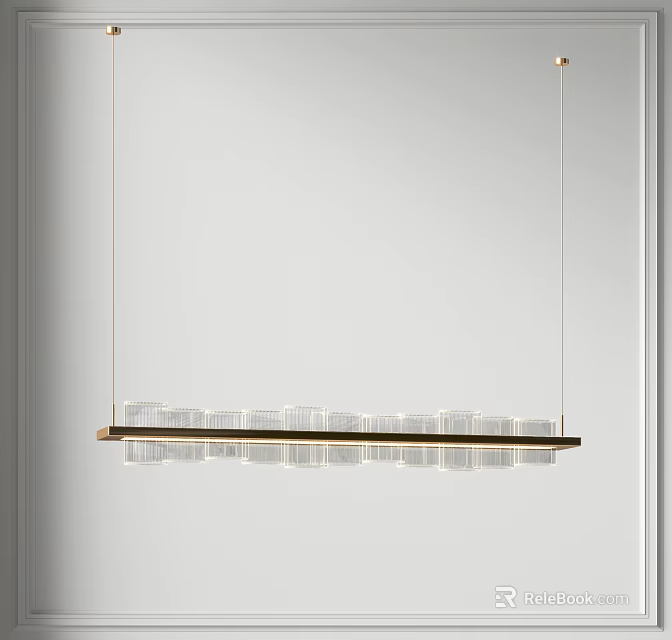 Modern Linear Chandelier With Glass Elements And Metal Frame For Interior Design 3d model