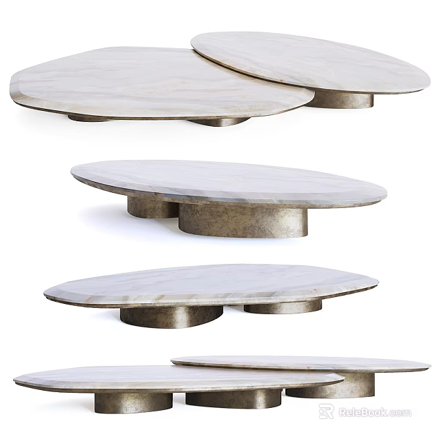 Luxury Irregular Marble Top Dining Tables With Textured Metal Bases For Modern Dining Room Decor 3d model 