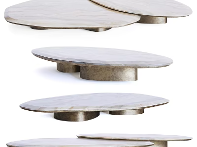 Luxury Irregular Marble Top Dining Tables With Textured Metal Bases For Modern Dining Room Decor 3d model