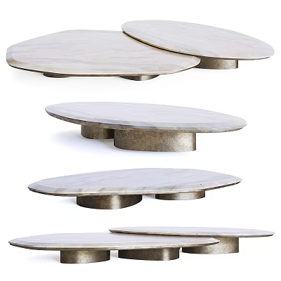 Luxury Irregular Marble Top Dining Tables With Textured Metal Bases For Modern Dining Room Decor 3d model
