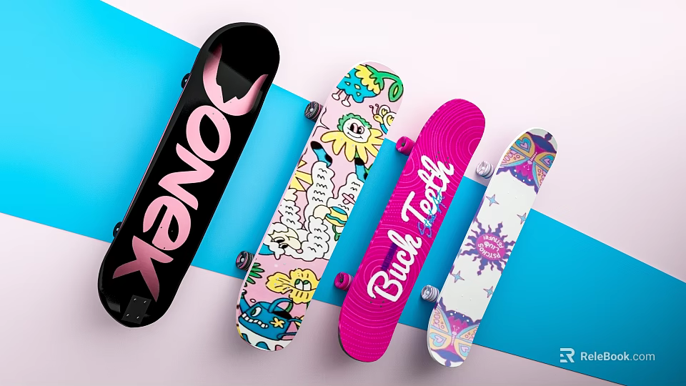 Colorful Skateboards With Various Fun Patterns And Vibrant Designs For Kids Play 3d model 