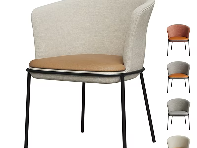 Modern Minimalist Leisure Chair With Beige Fabric Backrest Brown Seat And Black Metal Legs 3d model