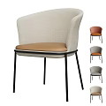Modern Minimalist Leisure Chair With Beige Fabric Backrest Brown Seat And Black Metal Legs