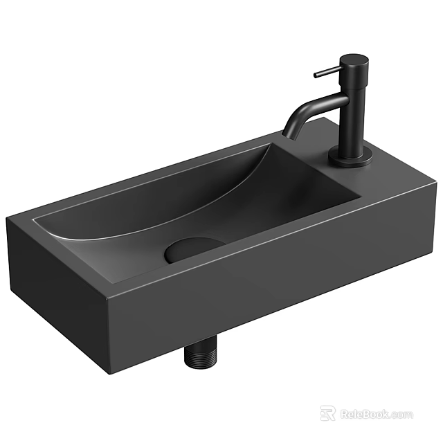 Modern Black Rectangular Countertop Washbasin With Sleek Faucet Design 3d model 