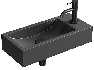 Modern Black Rectangular Countertop Washbasin With Sleek Faucet Design 3d model