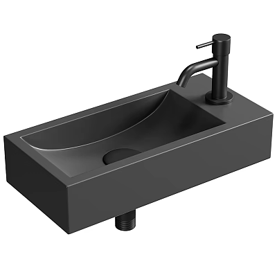 Modern Black Rectangular Countertop Washbasin With Sleek Faucet Design 3d model
