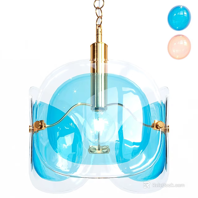 Modern Blue Transparent Pendant Light With Gold Metal Accents And Glass Shade Design 3d model 