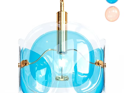 Modern Blue Transparent Pendant Light With Gold Metal Accents And Glass Shade Design 3d model