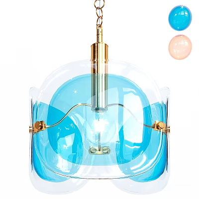 Modern Blue Transparent Pendant Light With Gold Metal Accents And Glass Shade Design 3d model