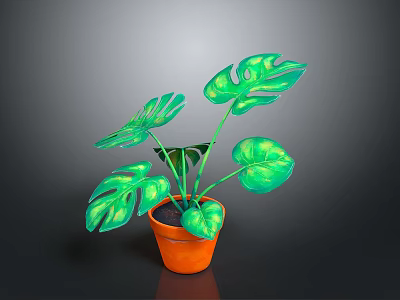 Vibrant Monstera Plant With Green Leaves In Orange Pot For Indoor Decor 3d model