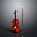 Classic Violin and Bow Musical Instrument Display on Gray Background with Smooth Surface