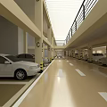 Multi Level Parking Garage With Parked Cars Columns Yellow Black Stripes Smooth Flooring Ample Lighting