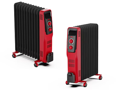 Portable Red And Black Electric Heaters With Wheels And Control Knobs 3d model