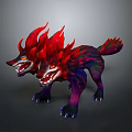 Fierce Two Headed Wolf Mythical Creature Fantasy Character With Red Flaming Mane And Glowing Eyes