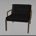 Modern Accent Chair With Black Cushion And Wooden Armrests And Legs