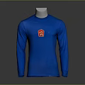Blue Long Sleeve T Shirt With Red Emblem Design For Casual Daily Wear