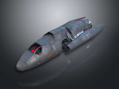 Futuristic Spacecraft With Gray Streamlined Body And Red Cockpit Light 3d model