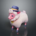 Cute Cartoon Sheep With White Wool Blue Hat Yellow Band And Green Bowtie