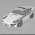 White Classic Porsche Sports Car With Rear Spoiler And Black Shiny Wheels