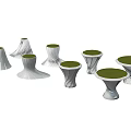 Modern Tree Planters With Various White Structures And Green Planting Tops 3d model