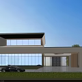 Modern Detached Villa Design With Large Glass Windows White Exterior Lawn And Black Car