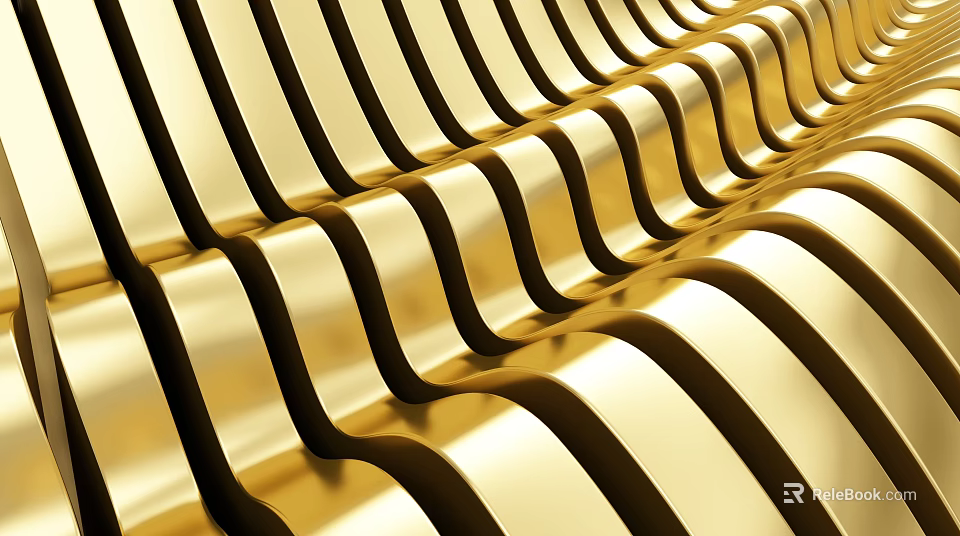 Stylish Gold And Black Wavy Striped Metallic Background Wall Design 3d model 