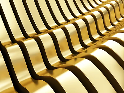 Stylish Gold And Black Wavy Striped Metallic Background Wall Design 3d model