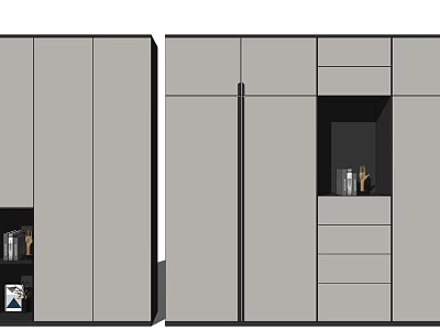 Modern Gray Wardrobe Interior Design With Open Compartments And Drawers 3d model