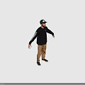 Men's Casual Clothing Set With Black Long Sleeve Shirt Khaki Pants And Cap