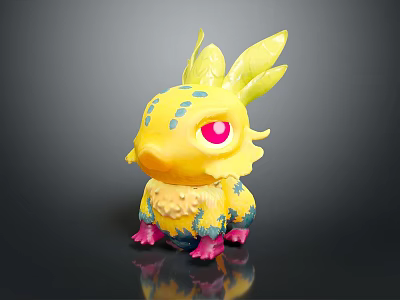 Cute Yellow Plush Toy With Blue Spots Red Eyes And Pink Feet 3d model