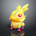 Cute Yellow Plush Toy With Blue Spots Red Eyes And Pink Feet