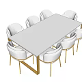 Modern Minimalist Dining Table Set with White Chairs and Gold Legs Gray Tabletop