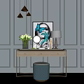 Elegant Modern Dressing Table With Round Mirror Vase Lamp And Decorative Art 3d model