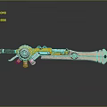 3D Rendered Fantasy Sword With Ornate Gold Silver Accents And Mechanical Details