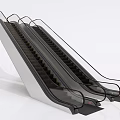 Modern Dual Escalators With Black Handrails Silver Frame And Steps 3d model