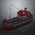Vintage Steamboat Model with Red Upper Deck Paddle Wheel and Dark Hull Decorative Rope Details