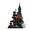 Building Blocks Multi Level Tower with Colorful Structures Decorative Plants and Figures 3d model