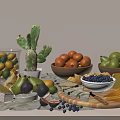 Fresh Assorted Fruits And Cheeses With Lemons Limes Oranges Pears Blueberries Figs On Wooden Board