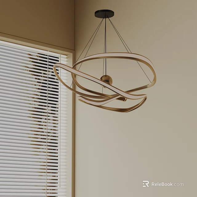 Modern Circular Ring Chandelier Hanging In Room With Window Blinds And Natural Light 3d model 
