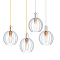 Four Transparent Spherical Textured Pendant Lights Hanging On Blue Wall