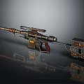 Futuristic Sniper Rifle Design With Golden Black Finish Scope Barrel And Mechanical Magazine Stand