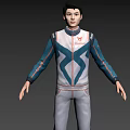 Game Movie Character White Blue Costume With Red Lines Three Angle Views Design