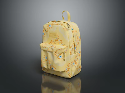 Stylish Yellow Backpack With Cute Floral Pattern And Small Front Pocket For Daily Use 3d model